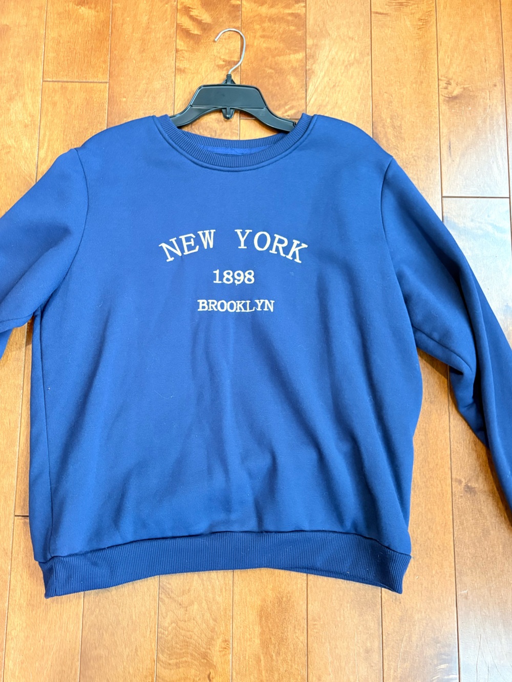 SHEIN Navy Blue 'New York 1898 Brooklyn' Crewneck Sweatshirt